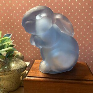 Vintage Paden City Glass Frosted Blue Rabbit Cotton Ball Holder 1930’s
